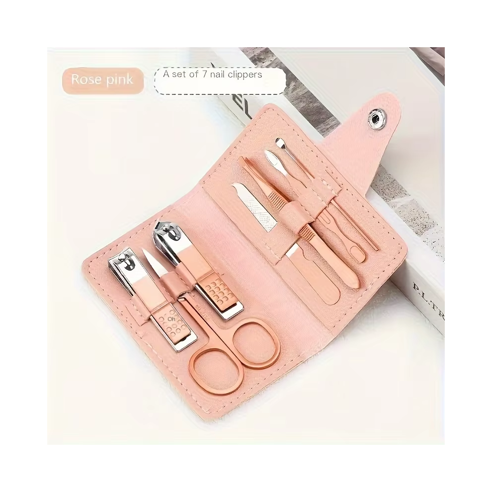 Stoyotu (Pink 7 In 1) 30Pcs Nail Clippers Stainless Steel Nail Clippers Pedicure Kit Trim Care Manicure Tools And Convenient Travel Kit