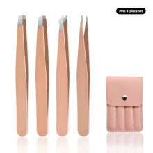 A set of 4 stainless steel tweezers | Purple makeup tools suitable for eyelash transplantation, eyebrow shaping, hair removal