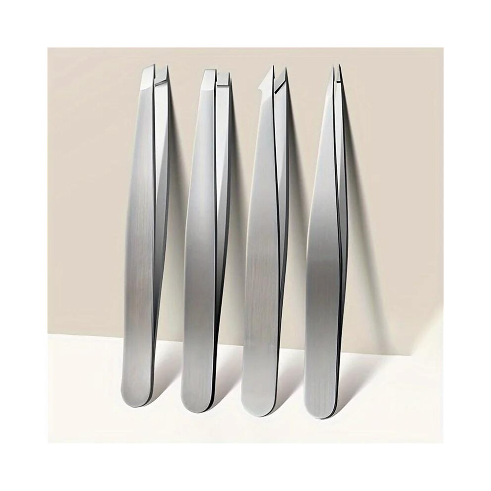 Stoyotu Golden (Silvery 4Pcs) Professional Eyebrow Tweezers Set Silvery And Rose Eyebrow Forceps Beauty Tool Set For Facial Hair Inward Growing