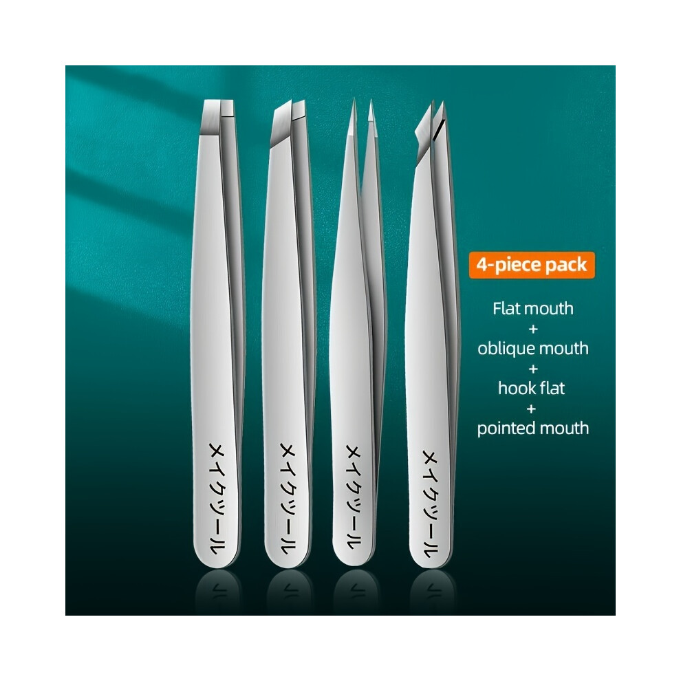 Stoyotu 4 Pcs Stainless Steel Eyebrow Tweezers Set Eyebrow Forceps Professional Beauty Tool Set For Facial Hair Inward Growing
