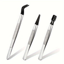 (Black 3 pcs) Blue Head Clip 3/4pcs Tweezers with Rubber Tips Tweezers PVC Coated Tweezers Set, Rubber Straight Tip Tweezers Rubber Flat Tip