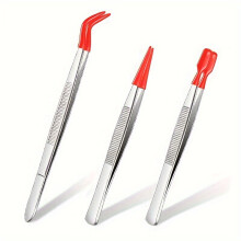 (Red 3 pcs) Blue Head Clip 3/4pcs Tweezers with Rubber Tips Tweezers PVC Coated Tweezers Set, Rubber Straight Tip Tweezers Rubber Flat Tip
