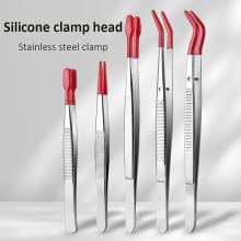 (Red 5pcs) 1/2/3/4/5pcs Tweezers Set with Rubber Coated Tips - Bent & Straight Flat Tip for Stamping, Jewelry Crafts, and Electronics