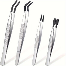 Blue Head Clip 3/4pcs Tweezers with Rubber Tips Tweezers PVC Coated Tweezers Set, Rubber Straight Tip Tweezers Rubber Flat Tip