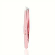 (Pink) Stainless Steel Slanted Eye Brow Clips High-Quality Eyebrow Tweezer Colorful Hair Beauty Fine Hairs Puller Removal Makeup Tools