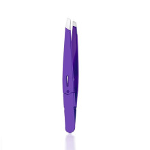 (Purple) Stainless Steel Slanted Eye Brow Clips High-Quality Eyebrow Tweezer Colorful Hair Beauty Fine Hairs Puller Removal Makeup Tools