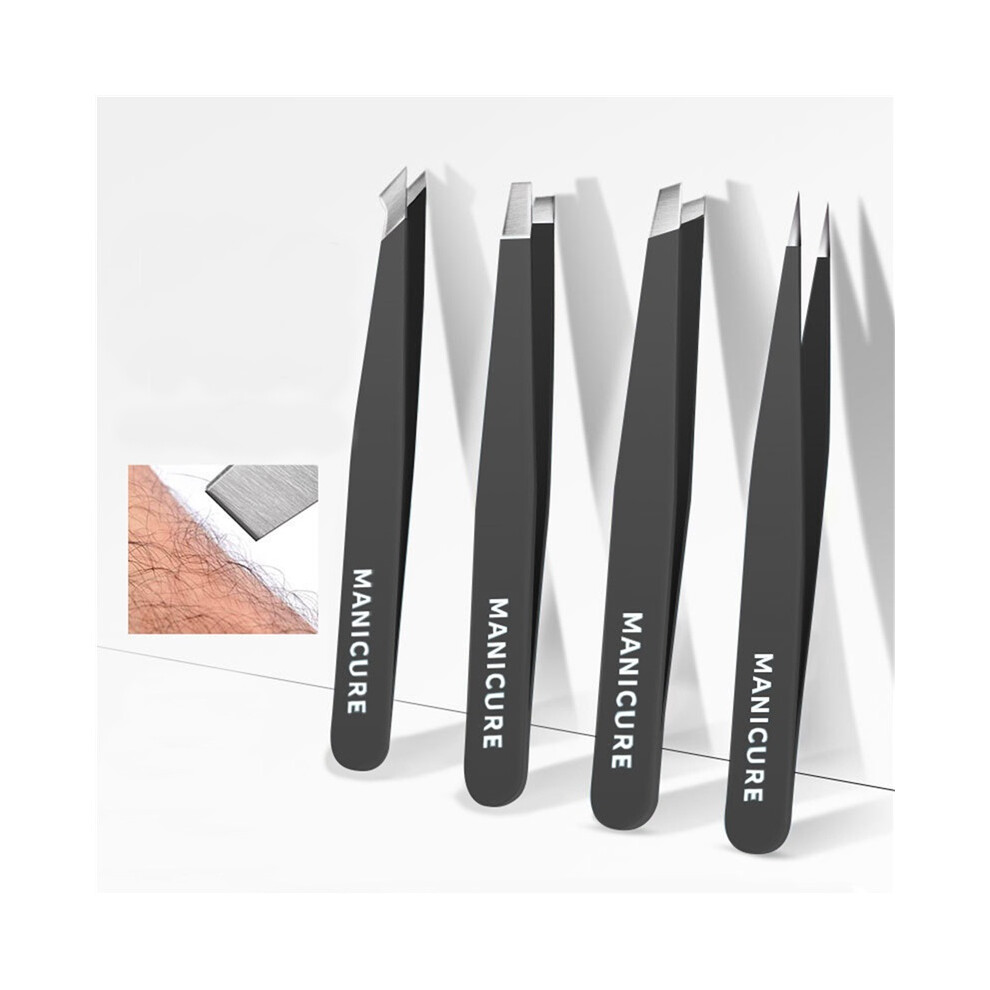 Stoyotu (4Pcs) 1/4Pieces Professional Stainless Steel Tweezers For Eyebrows -Tweezers Set - Great Precision For Facial Hair, Splinter