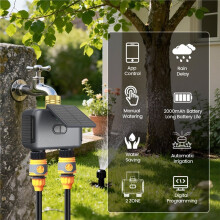 2.4GHz Solar Power Wifi 2 Zone Programmable Water Timer IP55 Waterproof Timed Irrigation Controller for Garden Tap
