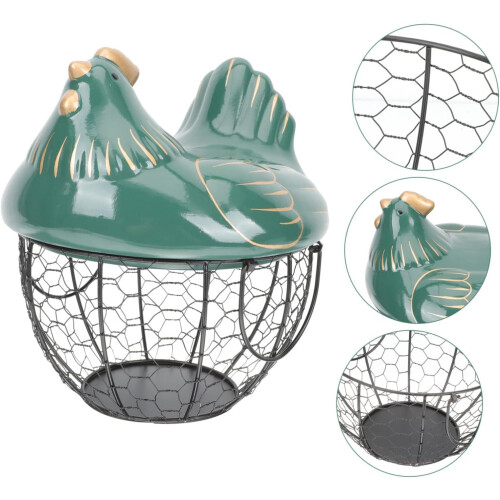 Egg Storage Basket with Ceramic Lid Straw Hen Basket Kitchen Egg Container Rack 2