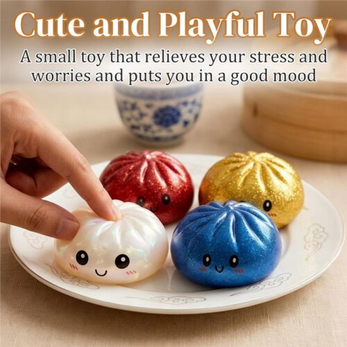 Dumpling Squishies, Glitter Dumpling Box,Colorful Sensory Toys Stress Relief ,Soft Squeeze Decompression Dough 1