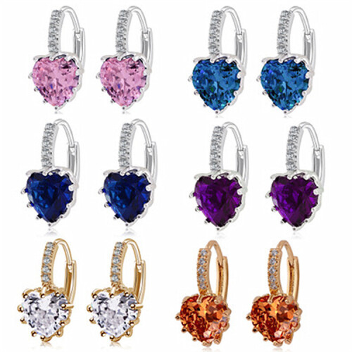 Orecchini a clip a forma di cuore con zirconi AAA, multicolore, alla moda. 1