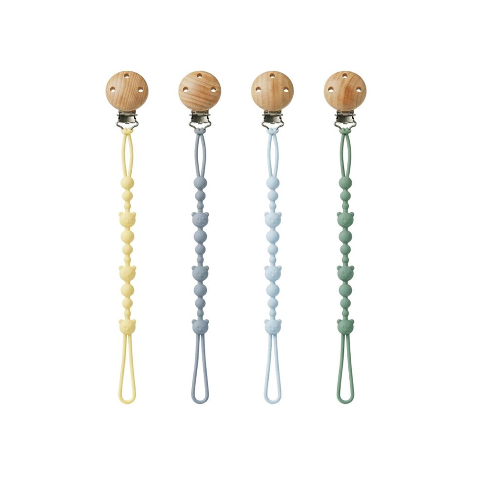 4 Pack Silicone Dummy Clip BPA-Free, Wooden Soother Clips, Anti-Drop Pacifier Clips for Teething Toy