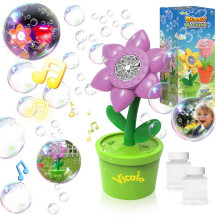 (Purple) Automatic Bubble Machine with Lights and Music, Kids Sunflower Bubble Blower Toys with Bubble Liquid for Party Wedding Garden Outdoor