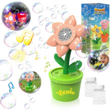 (Pink) Automatic Bubble Machine with Lights and Music, Kids Sunflower Bubble Blower Toys with Bubble Liquid for Party Wedding Garden Outdoor