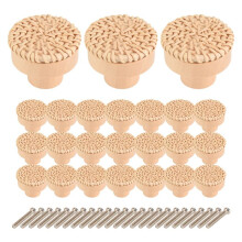 24Pcs Boho Rattan Dresser Knobs Round Wooden Drawer Knobs Cabinets Dresser Handles Hardware Pulls Cabinet Knobs