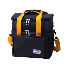 Multifunctional Insulated Lunch Bag 2 Compartments Waterproof Thermal Cooler Tote Black 25.5x18x30cm