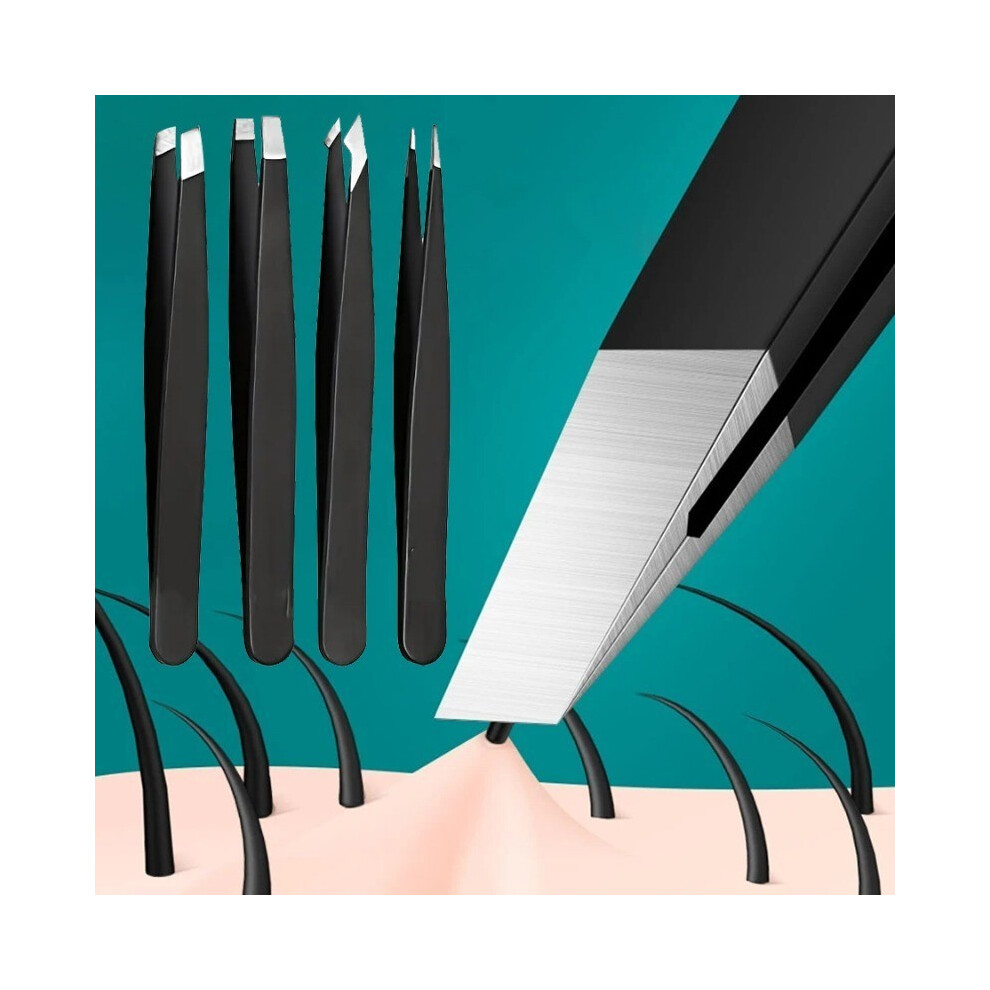 Stoyotu (Mixed Style) 4Pcs Stainless Steel Professional Eyebrow Tweezer Makeup Tools Eyebrow Tweezer For Eyebrows Accessories Beauty Hair Clip Remover