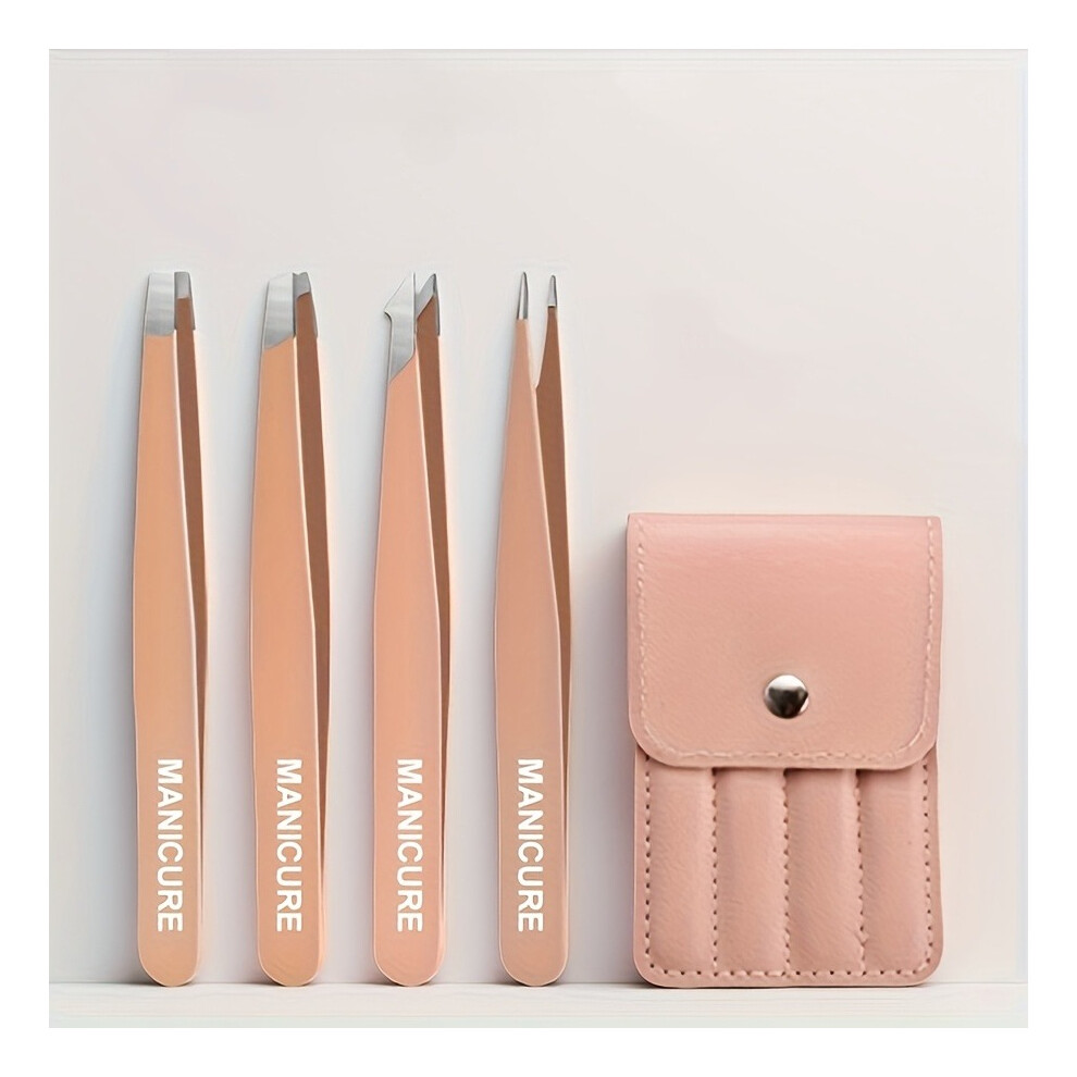 Stoyotu Pink ( 4 Pcs Set) 4Pcs Professional Stainless Steel Tweezers Tips Eyelash Extension & Microblading For Eyebrow Shaping Eyelash Grafting Tweezers