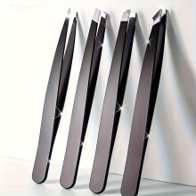 Set of Four Stainless Steel Tweezers Designed for Removing Hair, And Shaping Eyebrows, Including Precision Eyebrow Tweezers