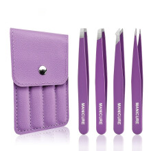 (Purple 4 Pcs Set) 4pcs Professional Stainless Steel Tweezers Tips Eyelash Extension & Microblading for Eyebrow Shaping Eyelash Grafting Tweezers