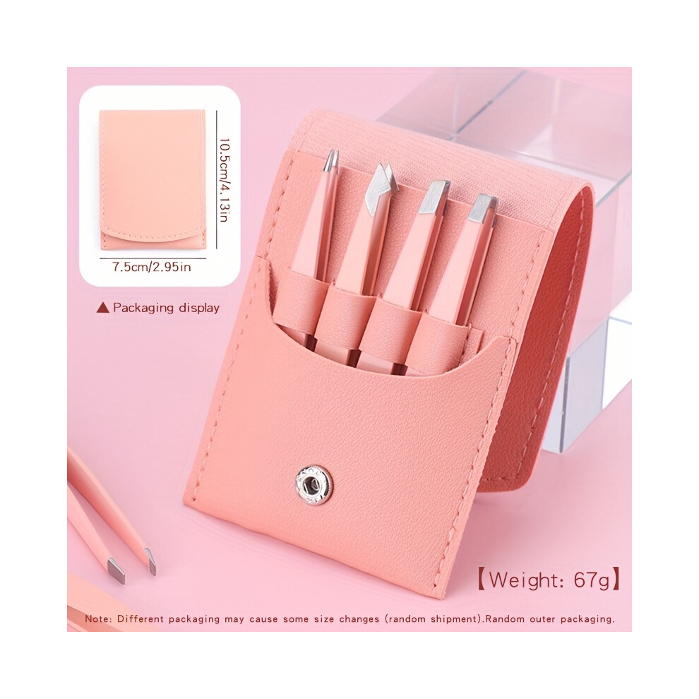 Stoyotu Pink/Purple () 4Pcs Stainless Steel Eyebrow Tweezers Set, Makeup Tools For Eyelash Extension, Eyebrow Shaping, Beard Hair Removal