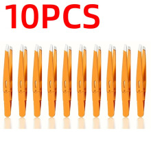 (10pcs) 1-10PCS High Quality Stainless Steel Eyebrow Clip Hair Removal Plier Tweezer Beard Removal Special Oblique Mouth Clip Orange