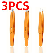 (3pcs) 1-10PCS High Quality Stainless Steel Eyebrow Clip Hair Removal Plier Tweezer Beard Removal Special Oblique Mouth Clip Orange