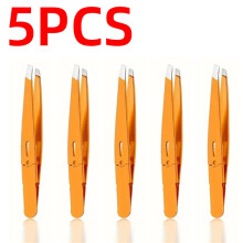 (5pcs) 1-10PCS High Quality Stainless Steel Eyebrow Clip Hair Removal Plier Tweezer Beard Removal Special Oblique Mouth Clip Orange