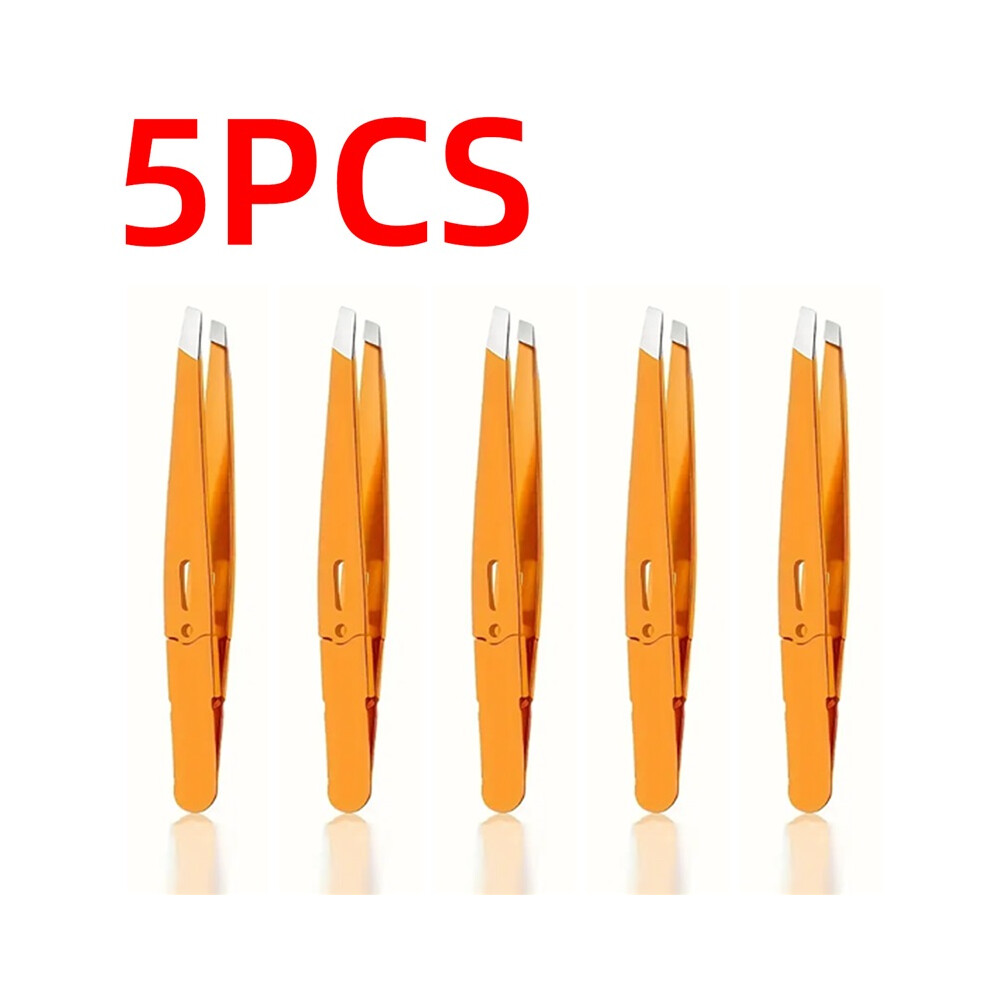 Stoyotu Orange (5Pcs) 1-10Pcs High Quality Stainless Steel Eyebrow Clip Hair Removal Plier Tweezer Beard Removal Special Oblique Mouth Clip