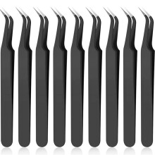 (9pcs) 1/9pieces Eyelash Extensions Beauty Tools Anit-Static Tweezers, Precision Black DIY Tweezers for Nail Art