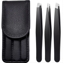 (Black 3 pcs) 1/3/4pcs Black Eyebrow Tweezer with Slant and Flat Point Stainless Steel Beauty Tools for Eyebrows & Ingrown Hair Removal