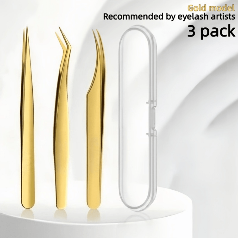 Stoyotu Golden 1/3Pcs Eyelash Extension Tweezers, High-Precision Eyelash Curler, Eyebrow Tweezers, Suitable For Professional Eyelash