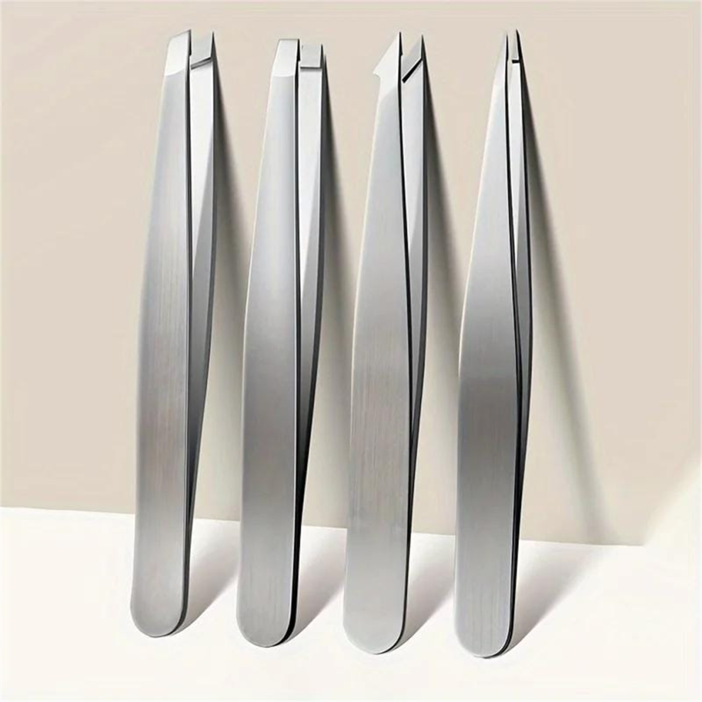 Stoyotu (Silvery 4Pcs) 1/4Piece Set Professional Tweezers Set Perfect For Eyebrow Hair Removal Splinter Very Effortless And Relaxed To Remove