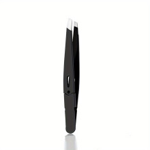 (Black) Colorful Stainless Steel Eyebrow Tweezers Hollow Colored Tweezer Multi-purpose Slanted Mouth Tweezers Beard Removal Eyebrow Clip