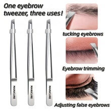 3pcs Printed Stainless Steel Eyebrow Tweezers for Hair Removal, Slanted Tip for Eyebrows And Facial Hair Care Tools