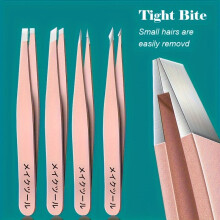 (Rose pink 4pcs - 1) 1/4Piece Set Professional Tweezers Set Perfect For Eyebrow Hair Removal Splinter Very Effortless and Relaxed to Remove