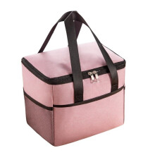 (Cream) Pink Insulated Lunch Bag with Phone and Utensil Compartments, Waterproof, Multifunctional, 24x18x21 cm
