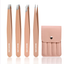 4-Piece Eyebrow Tweezer Set - Professional Stainless Steel Hair Removal And Grooming Tools, With Storage Case, Including Angled