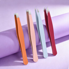 (Colorful 4 pcs) 4-Piece Eyebrow Tweezer Set - Professional Stainless Steel Hair Removal And Grooming Tools, With Storage Case, Including Angled