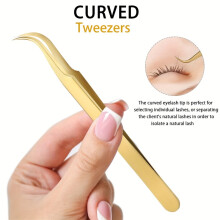 (Bend) 1/3pcs Stainless Steel Eyelash Tweezers High Precision Lash Tweezers Set for Classic Individual and Volume Lash Extensions
