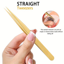 (Point) 1/3pcs Stainless Steel Eyelash Tweezers High Precision Lash Tweezers Set for Classic Individual and Volume Lash Extensions