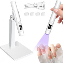 Mini UV Gel Nail Lamp Portable Rechargeable Nail Dryer for Gel Polish 20s/60s Dual Timer Modes with Stand and 4 Silicone Heads Home Manicure Kit