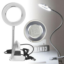 LED Desk Lamp with 8X Magnifier, Silver, 56cm, USB Cable Set