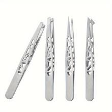 4pcs Stainless Steel Precision Tweezers with Travel Storage Box - Professional Slanted, Pointed, Flat, And Angled Tips