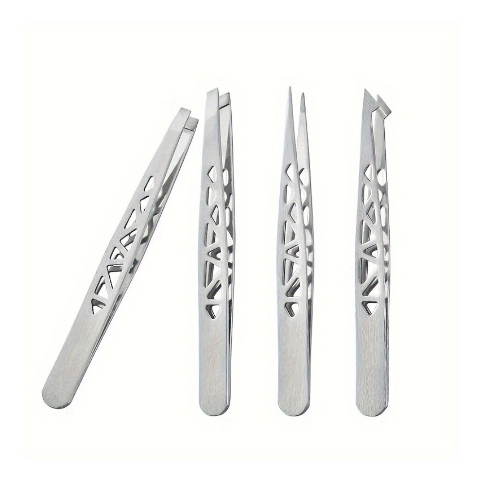 Stoyotu 4Pcs Stainless Steel Precision Tweezers With Travel Storage Box - Professional Slanted, Pointed, Flat, And Angled Tips