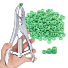 Veterinär kastreringstång av rostfritt stål med 200 gummiringar – Blodlös kastrering av gummiband för nötkreatur, får och grisar
