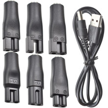 Juego de 7 piezas: cargador de afeitadora de 5 V, cable USB, adaptador, compatible con afeitadoras eléctricas, cortapelos, máquina