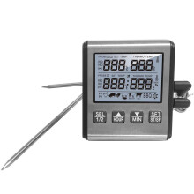 Digitaalinen lihalämpömittari kahdella anturilla, grillilämpömittari, LCD-näyttö, hälytystoiminto, lämpötila-alue -10–300 C, ma