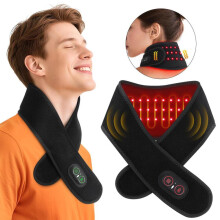 Banda de masaje para cuello, muñecas y piernas, terapia de calor con luz roja y 36 LED, almohadilla térmica con 3 ajustes de vibra