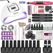 Gel Nail Set 30/20/10 Colors 120W LED Lamp 35000RPM Drill Multicolor Various Sizes